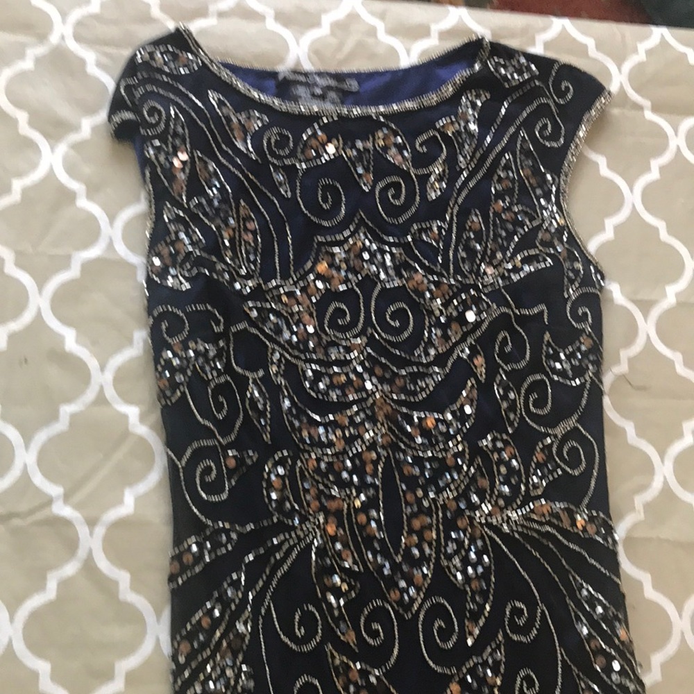 Long sequence navy dress